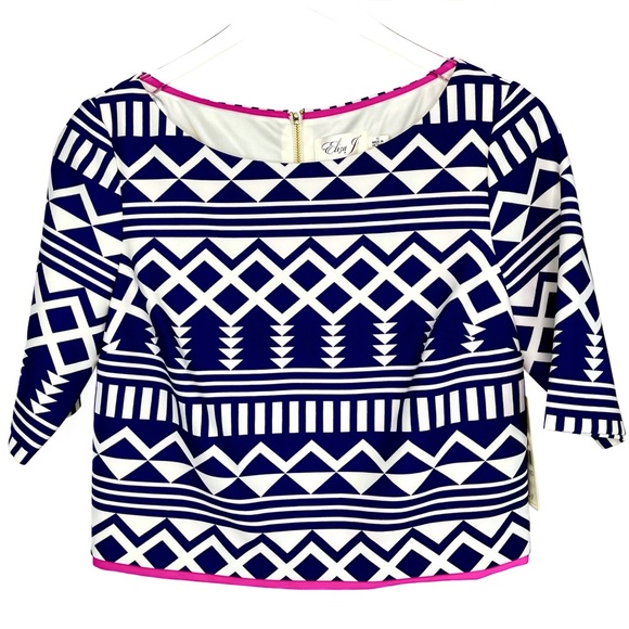 Eliza J Short Sleeve Crop Top Navy 